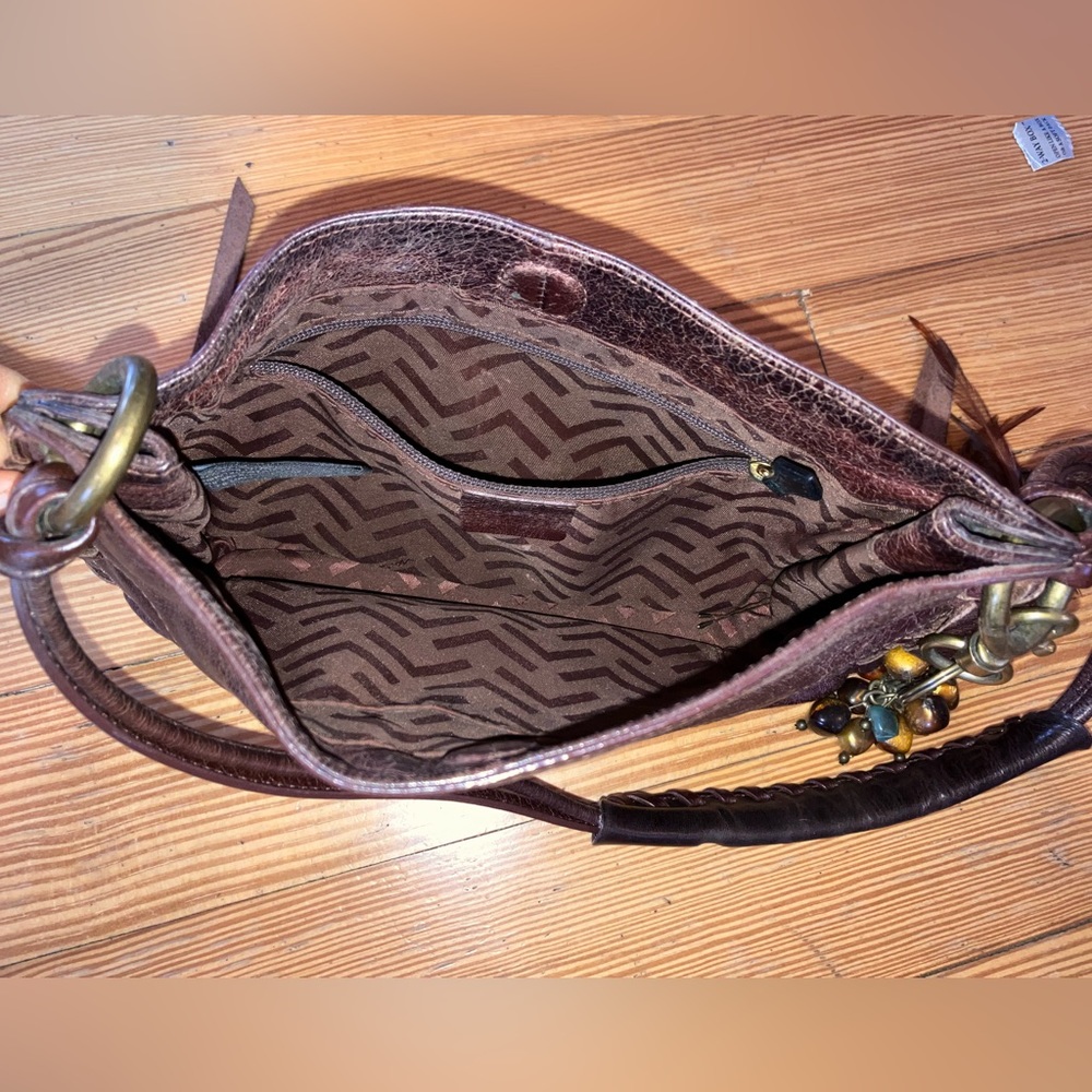 Via Spiga Leather Side Lace up Shoulder Bag with Feather Charm Detail - Picture 10 of 14